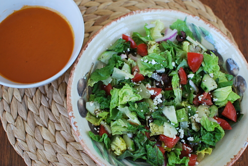 Greek Salad and Tomato Basil Soup