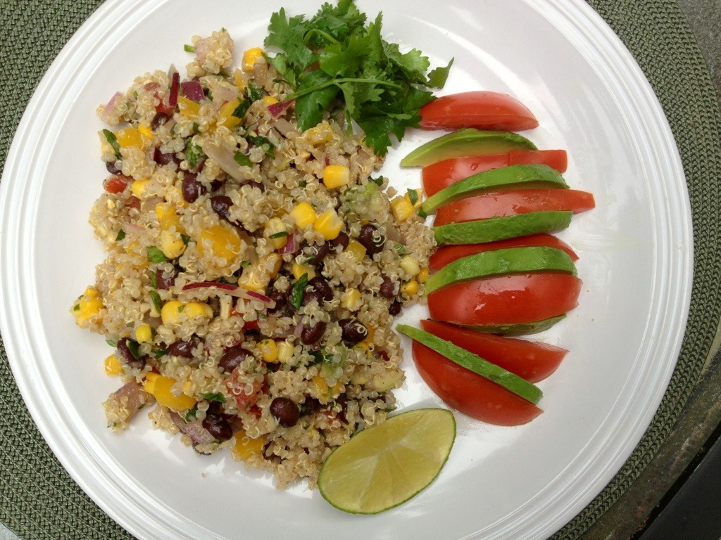 Southwestern Quinoa Salad with black beans corn tomato and avocado