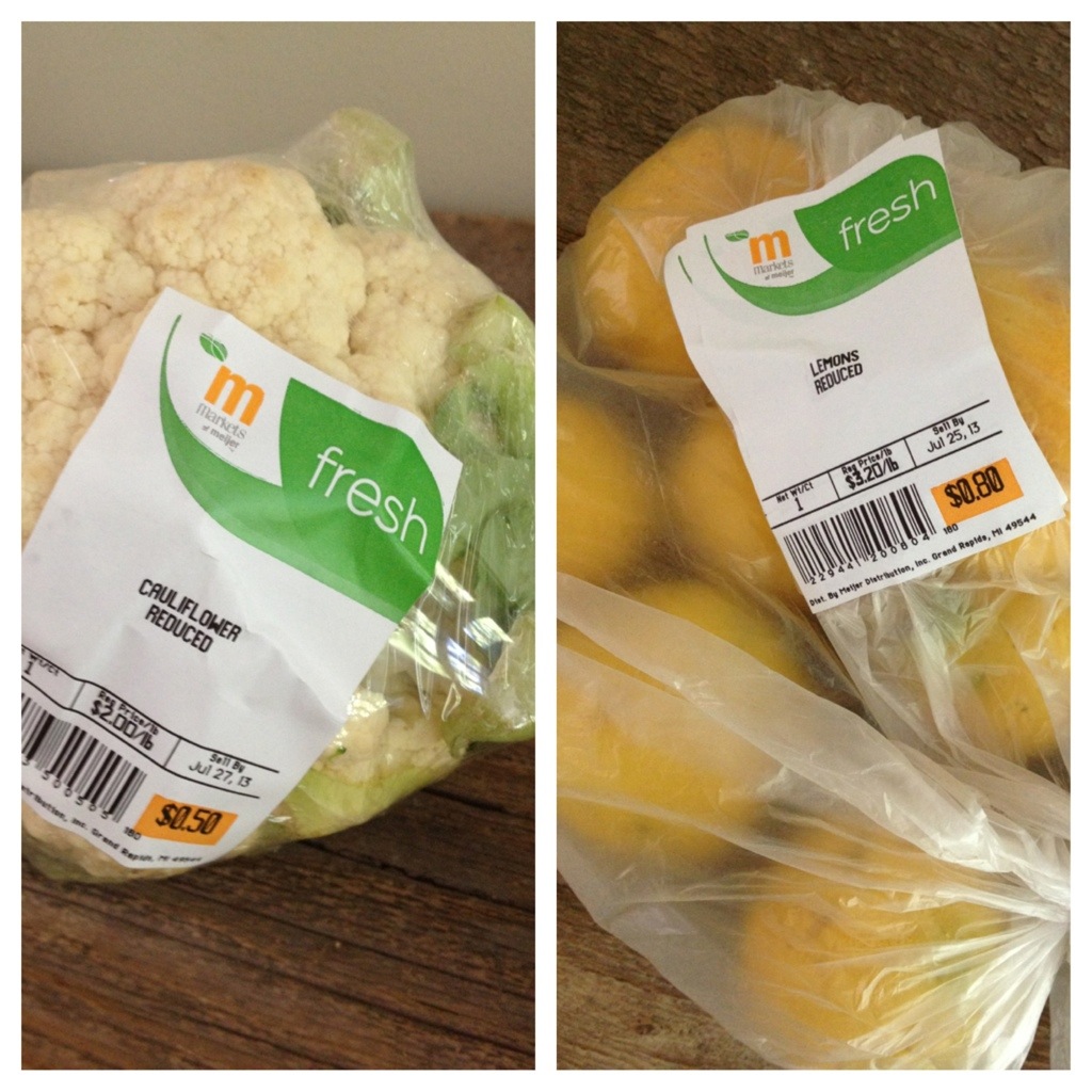Reduced price cauliflower and lemons
